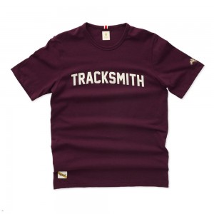 Burgundy White Tracksmith Grayboy Men's Tee | LBPDC-9380