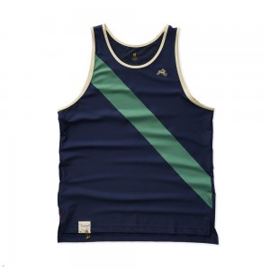 Navy Green Tracksmith Van Cortlandt Men's Singlet | VXTFS-0359