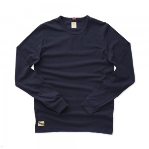 Navy Tracksmith Grayboy Long Sleeve Men's Shirts | XEGPN-5873