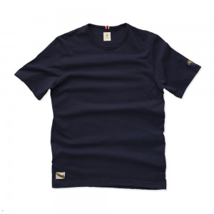 Navy Tracksmith Grayboy Men's Tee | UONQT-9086