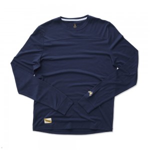 Navy Tracksmith Harrier Long Sleeve Men's Shirts | QGRPF-6940