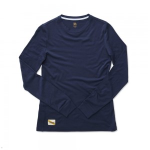 Navy Tracksmith Harrier Long Sleeve Women's Shirts | LRJUK-9741