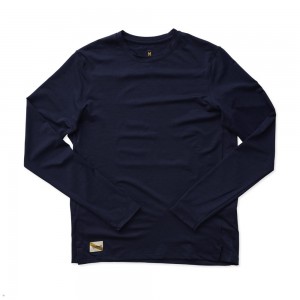 Navy Tracksmith Session Long Sleeve Men's Shirts | BIDHJ-0649