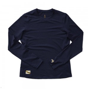 Navy Tracksmith Session Long Sleeve Women's Shirts | CAFPN-1526