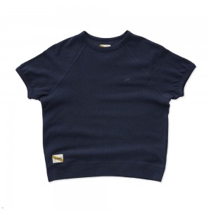 Navy Tracksmith Terry Crew Women's Shirts | YDGHV-5286