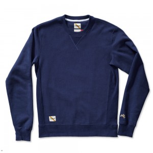 Navy Tracksmith Trackhouse Crew Men's Sweatshirt | BKUMA-7592