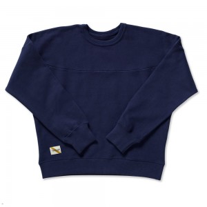 Navy Tracksmith Trackhouse Crew Women's Sweatshirt | DCBPK-4168