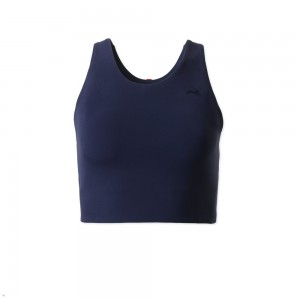 Navy Tracksmith Turnover Crop Women's Tops | FAKOX-0932