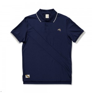 Navy Tracksmith Van Cortlandt Polo Men's Shirts | CVTAZ-5978