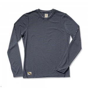 Navy White Tracksmith Horizon Long Sleeve Men's Shirts | YZFXG-7582