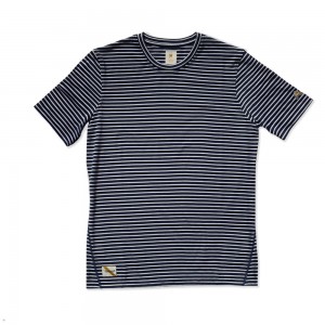 Navy White Tracksmith Horizon Men's Tee | CRLGW-7649