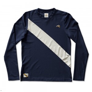 Navy White Tracksmith Van Cortlandt Long Sleeve Women's Shirts | IOALR-6453