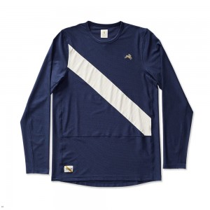 Navy White Tracksmith Van Cortlandt Long Sleeve Men's Shirts | AYOUG-7516