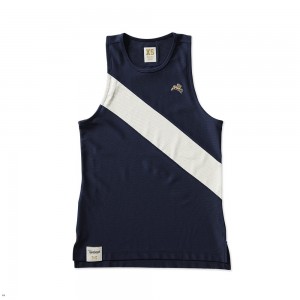 Navy White Tracksmith Van Cortlandt Women's Singlet | QCHZE-3071