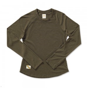 Olive Tracksmith Horizon Long Sleeve Women's Shirts | CFPOX-7915