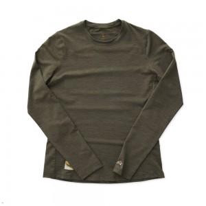 Olive Tracksmith Session Long Sleeve Women's Shirts | NOJFL-7812