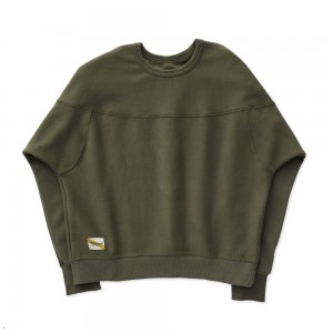 Olive Tracksmith Trackhouse Crew Women's Sweatshirt | YUSDP-2490