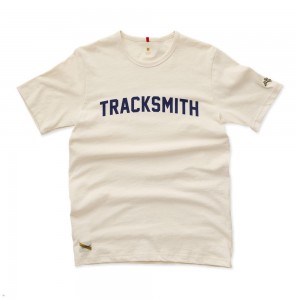 White Navy Tracksmith Grayboy Men's Tee | ZFOJK-2189