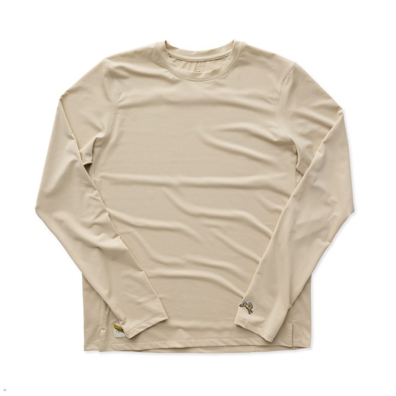 Beige Tracksmith Session Long Sleeve Men\'s Shirts | FGWED-6921