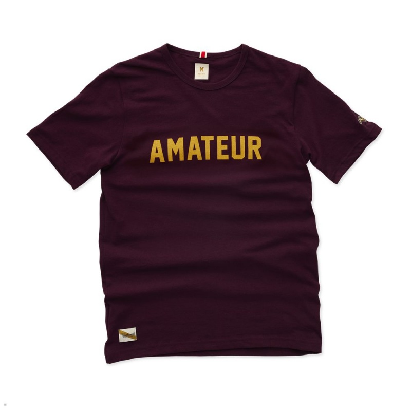 Burgundy Tracksmith Grayboy Amateur Men\'s Tee | HVZSR-1368