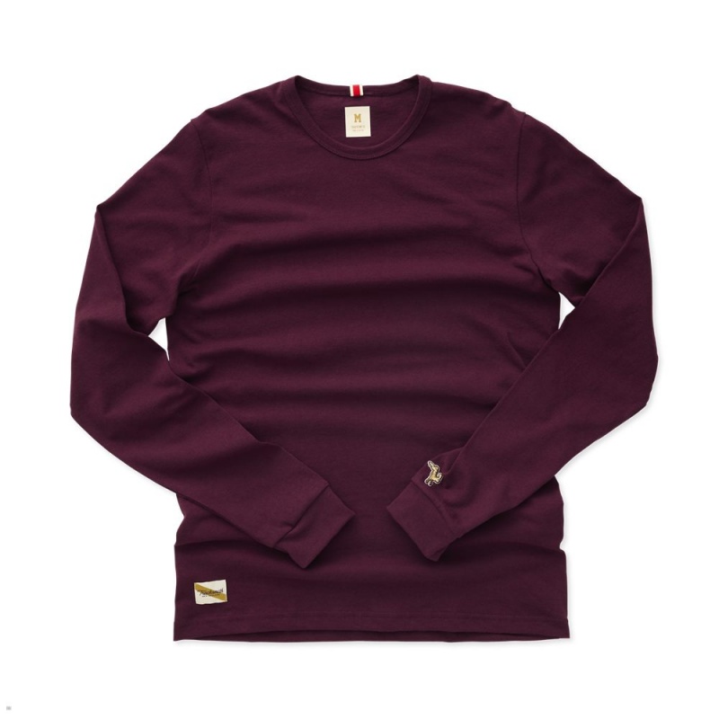 Burgundy Tracksmith Grayboy Long Sleeve Men\'s Shirts | LEAZR-4921