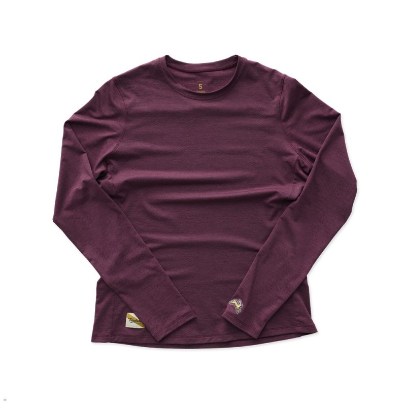 Burgundy Tracksmith Session Long Sleeve Women\'s Shirts | EKQDT-7639