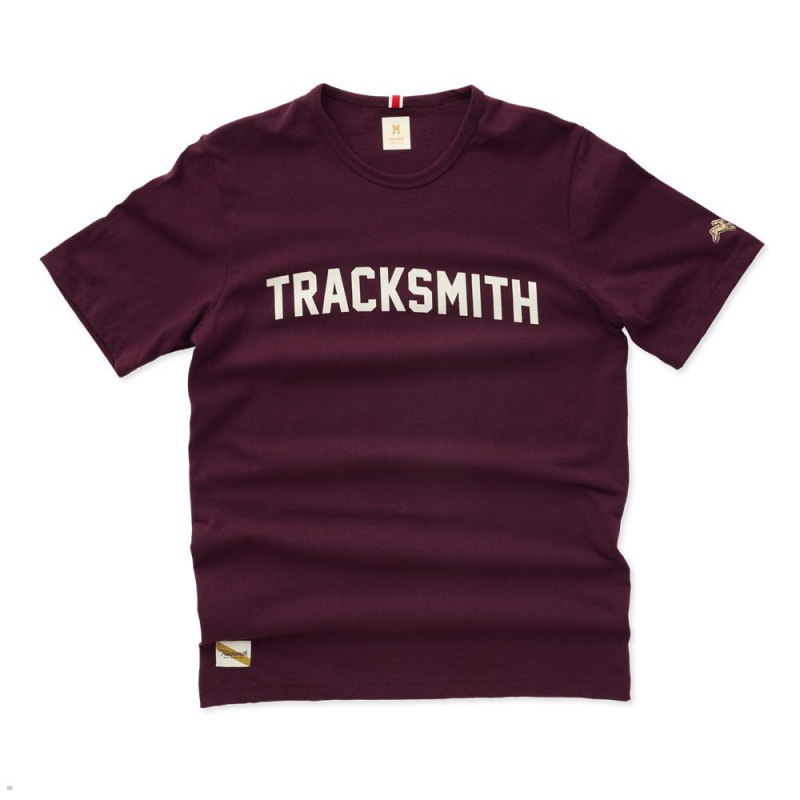 Burgundy White Tracksmith Grayboy Men\'s Tee | LBPDC-9380