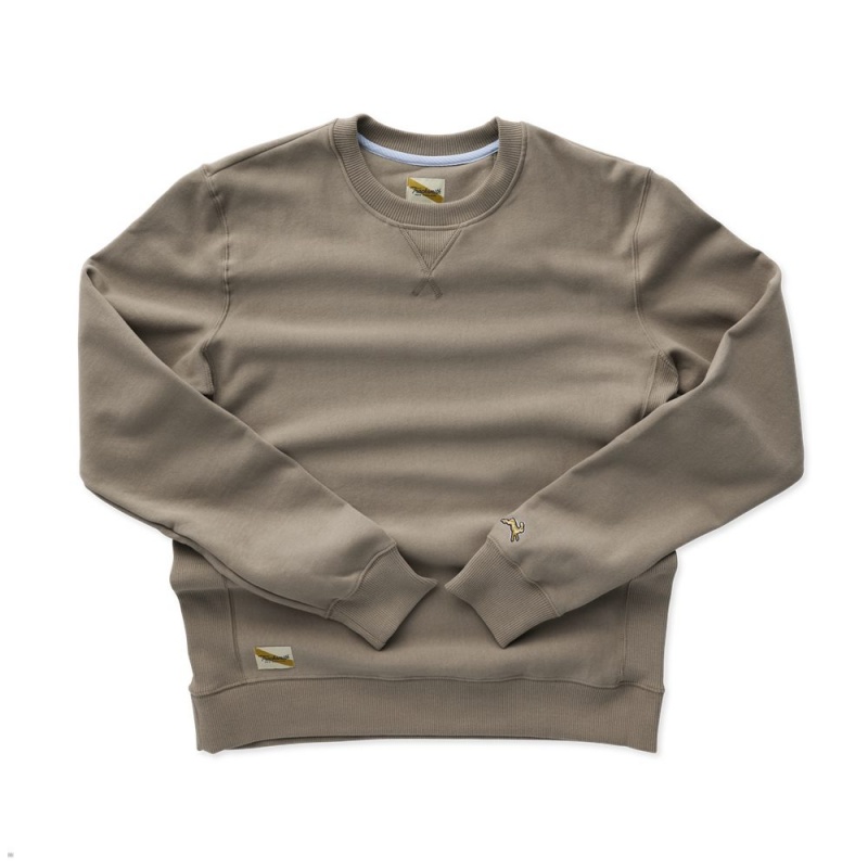 Khaki Tracksmith Trackhouse Crew Men\'s Sweatshirt | DZSJP-8234