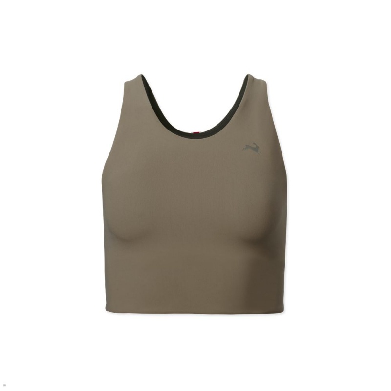 Khaki Tracksmith Turnover Crop Women\'s Tops | XNEQP-0897