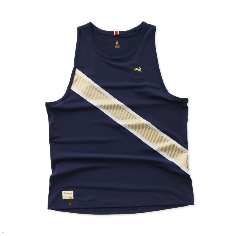 Navy Gold Tracksmith Strata Men\'s Singlet | ERLAD-8427