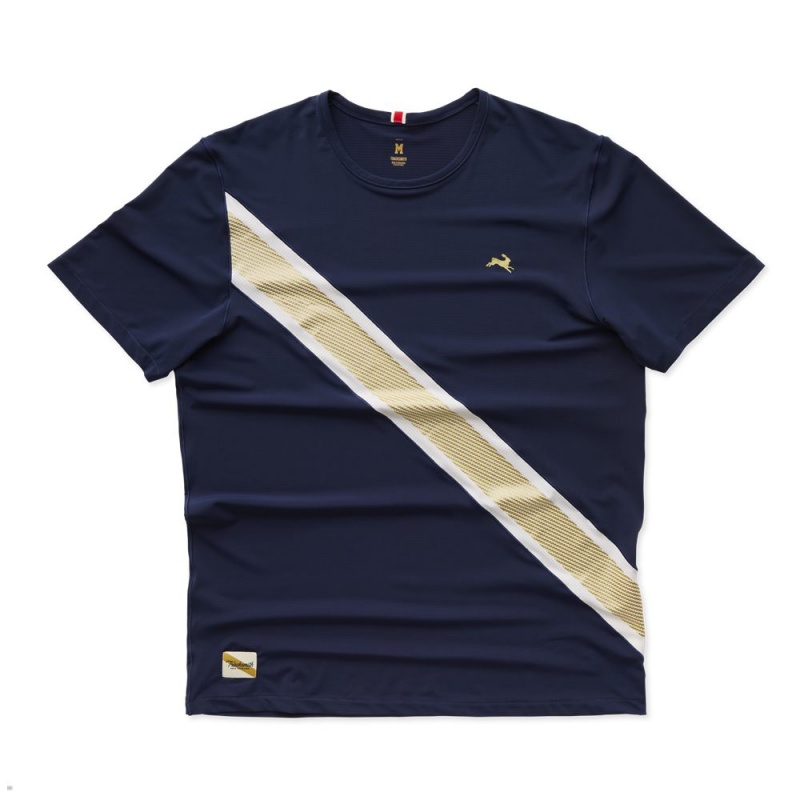 Navy Gold Tracksmith Strata Men\'s Tee | FIUKS-1823