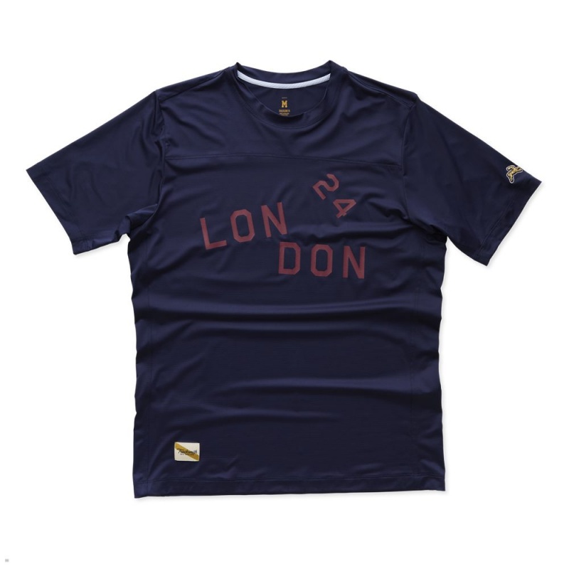 Navy Tracksmith London Men\'s Tee | YHAOI-7325