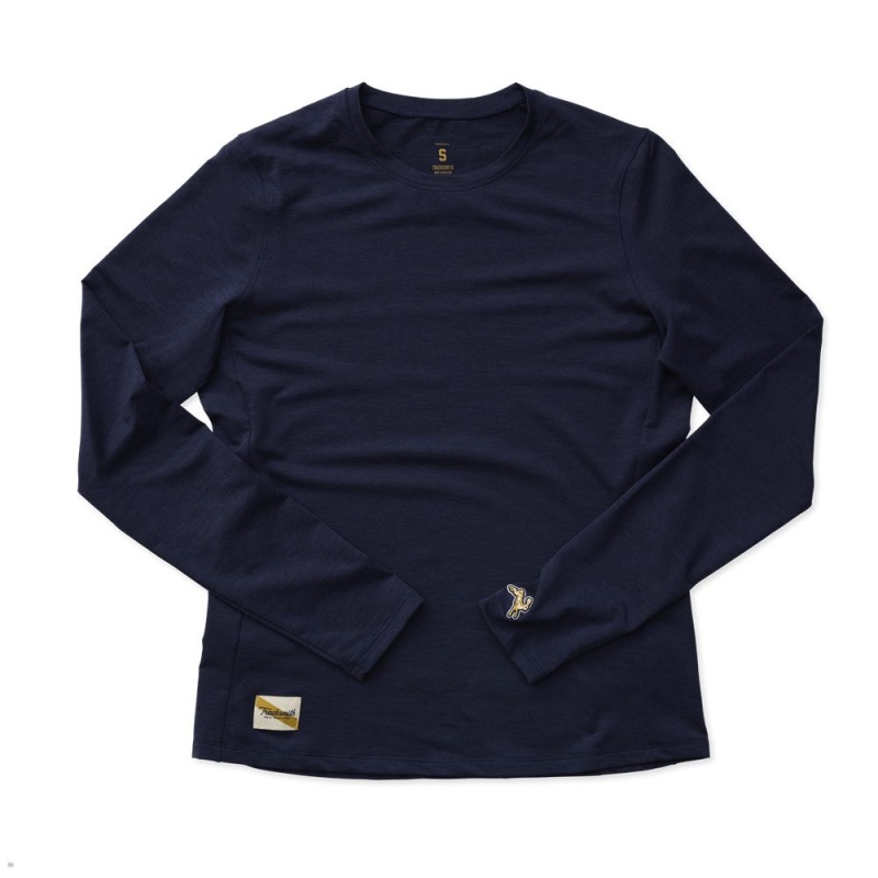 Navy Tracksmith Session Long Sleeve Women\'s Shirts | CAFPN-1526