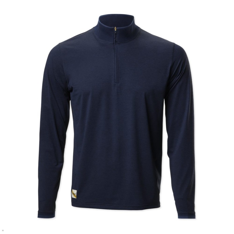 Navy Tracksmith Session Quarter Zip Men\'s Mid Layer | WARGB-0758