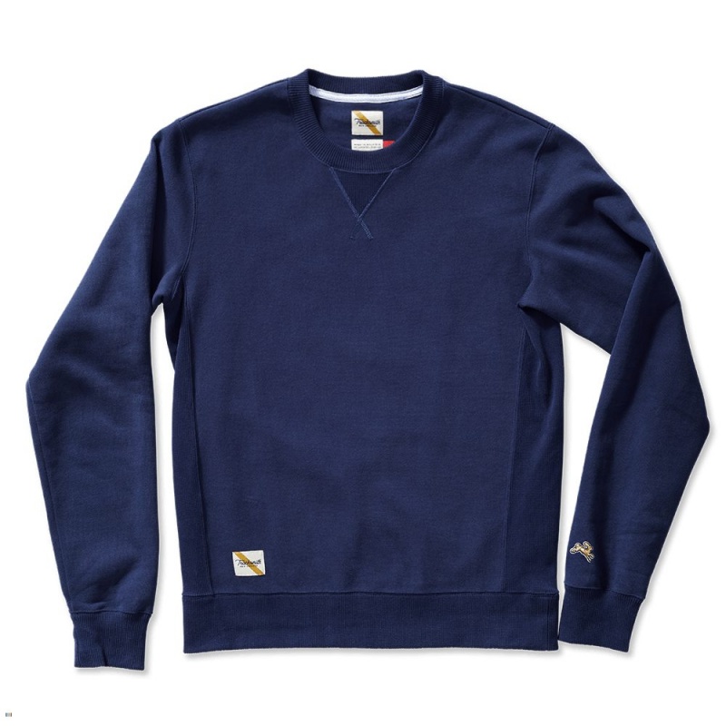 Navy Tracksmith Trackhouse Crew Men\'s Sweatshirt | BKUMA-7592