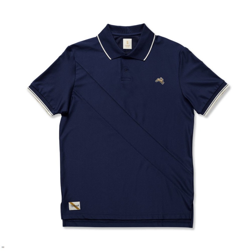 Navy Tracksmith Van Cortlandt Polo Men\'s Shirts | CVTAZ-5978