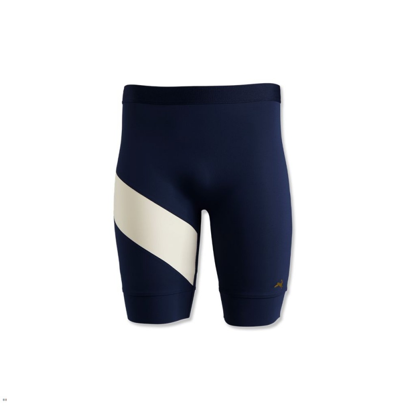 Navy White Tracksmith Allston Half Men\'s Tights | QELJY-3508