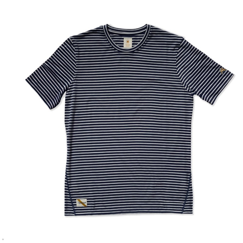 Navy White Tracksmith Horizon Men\'s Tee | CRLGW-7649