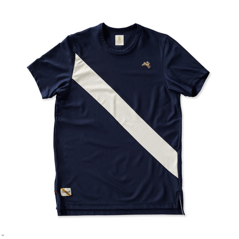 Navy White Tracksmith Van Cortlandt Men\'s Tee | FCBSP-0758