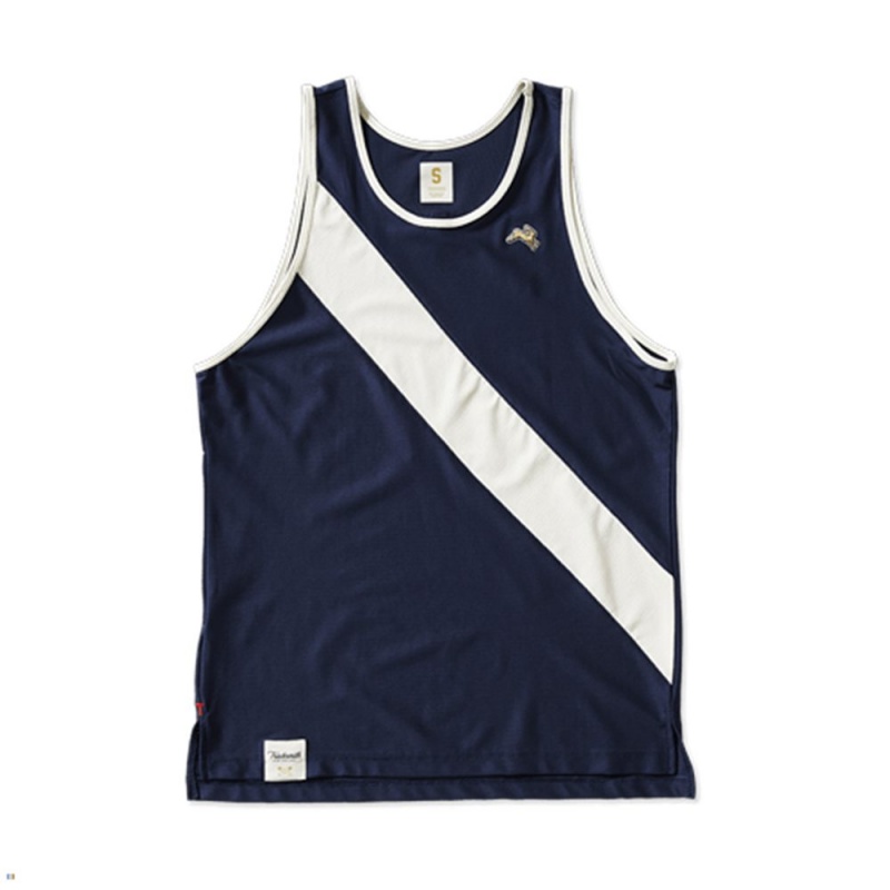 Navy White Tracksmith Van Cortlandt Men\'s Singlet | SXPLO-2750