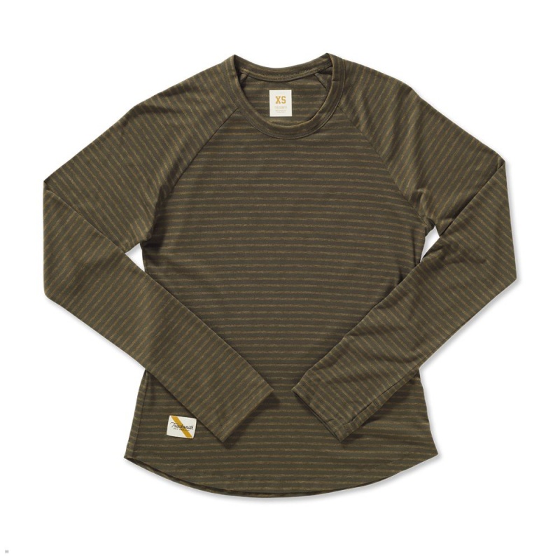 Olive Tracksmith Horizon Long Sleeve Women\'s Shirts | CFPOX-7915