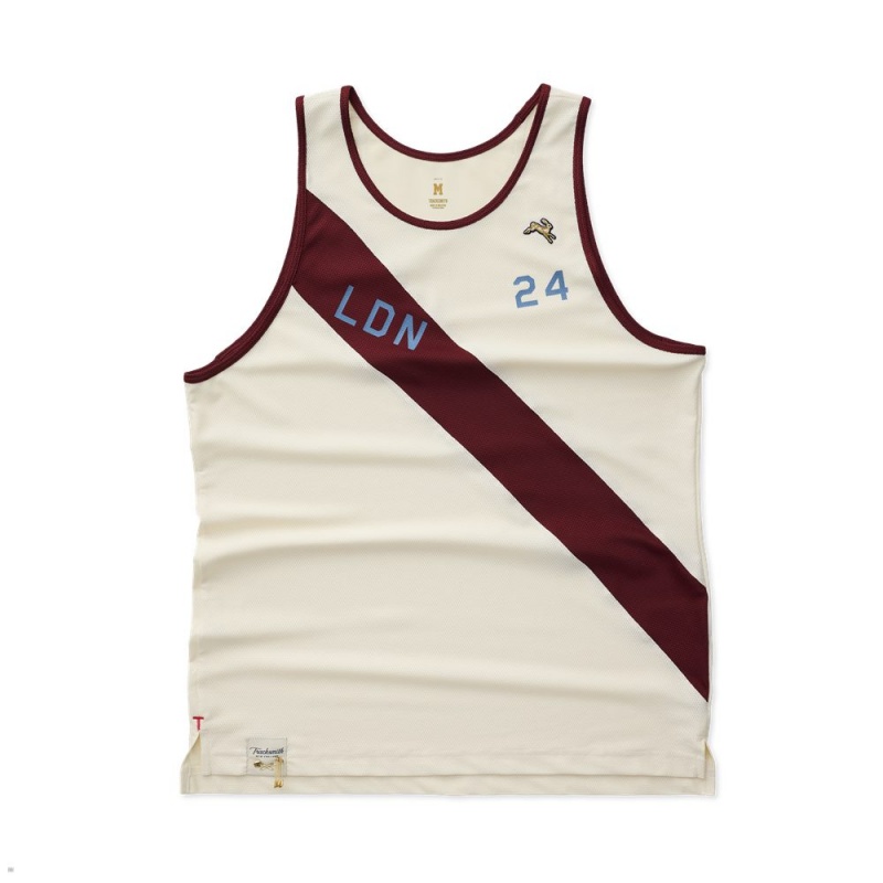 White Burgundy Tracksmith London Men\'s Singlet | SMNYA-6278