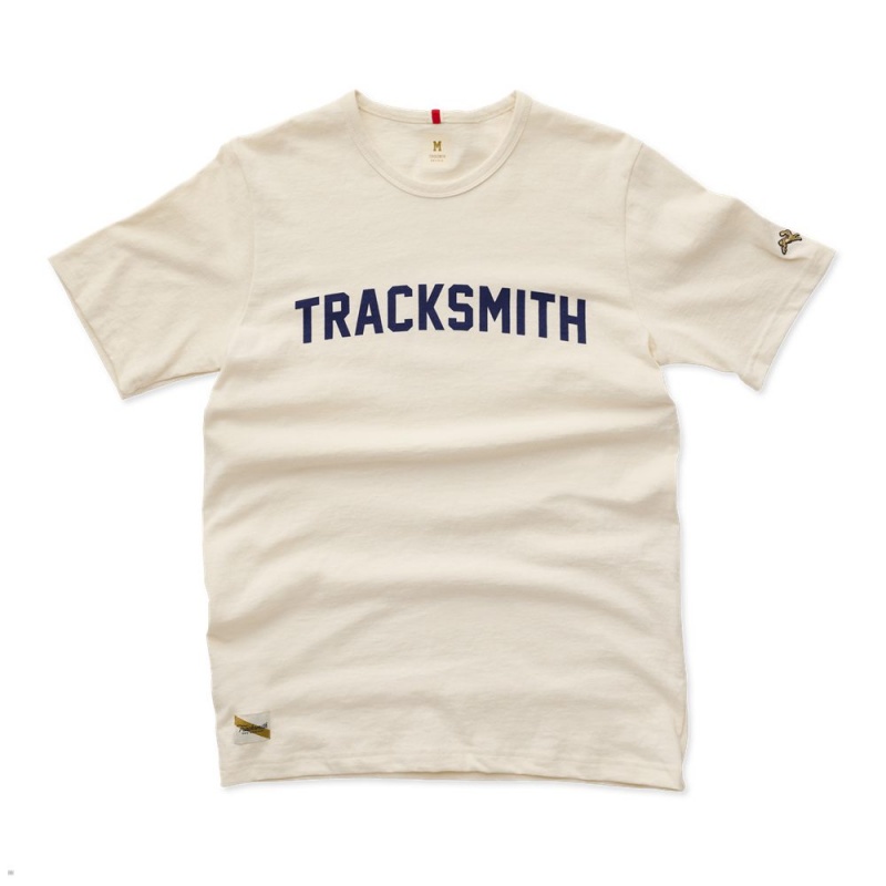 White Navy Tracksmith Grayboy Men\'s Tee | ZFOJK-2189