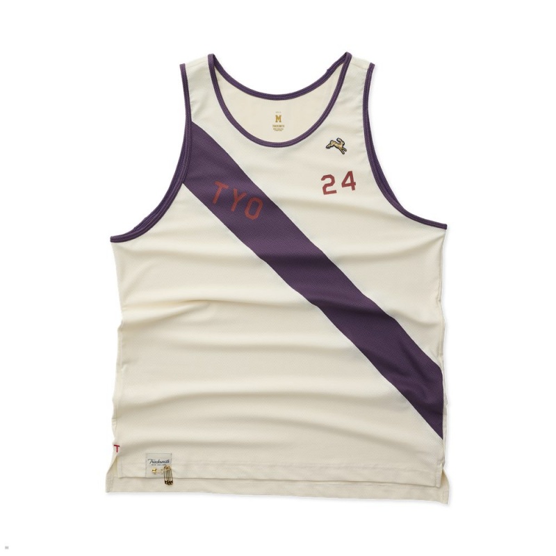 White Purple Tracksmith Tokyo Men\'s Singlet | IAUZW-5743